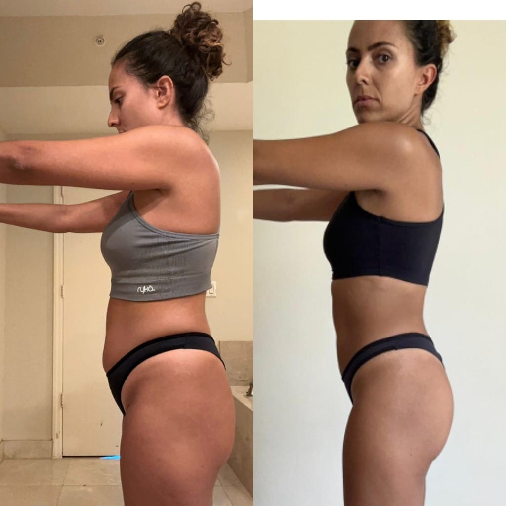 Antes e depois de aluna da consultoria online 4: emagrecimento e definição muscular