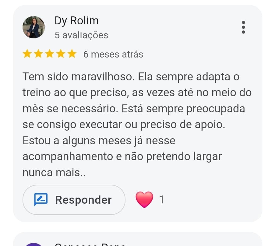 Avaliação da Dy Rolim no Google: maravilhoso acompanhamento